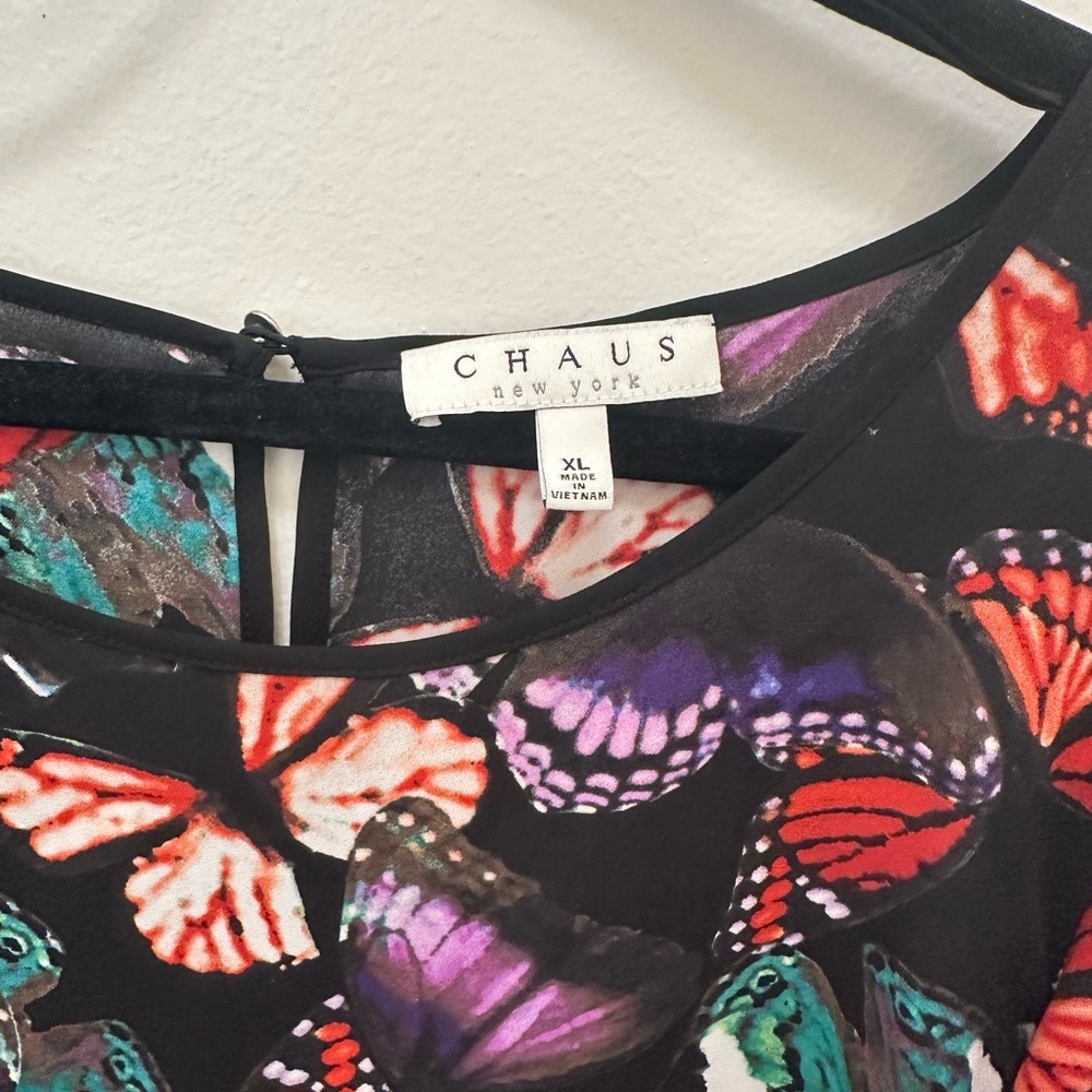 CHAUS New York Multi-Color Butterfly Long Sleeve Top, New without tags!